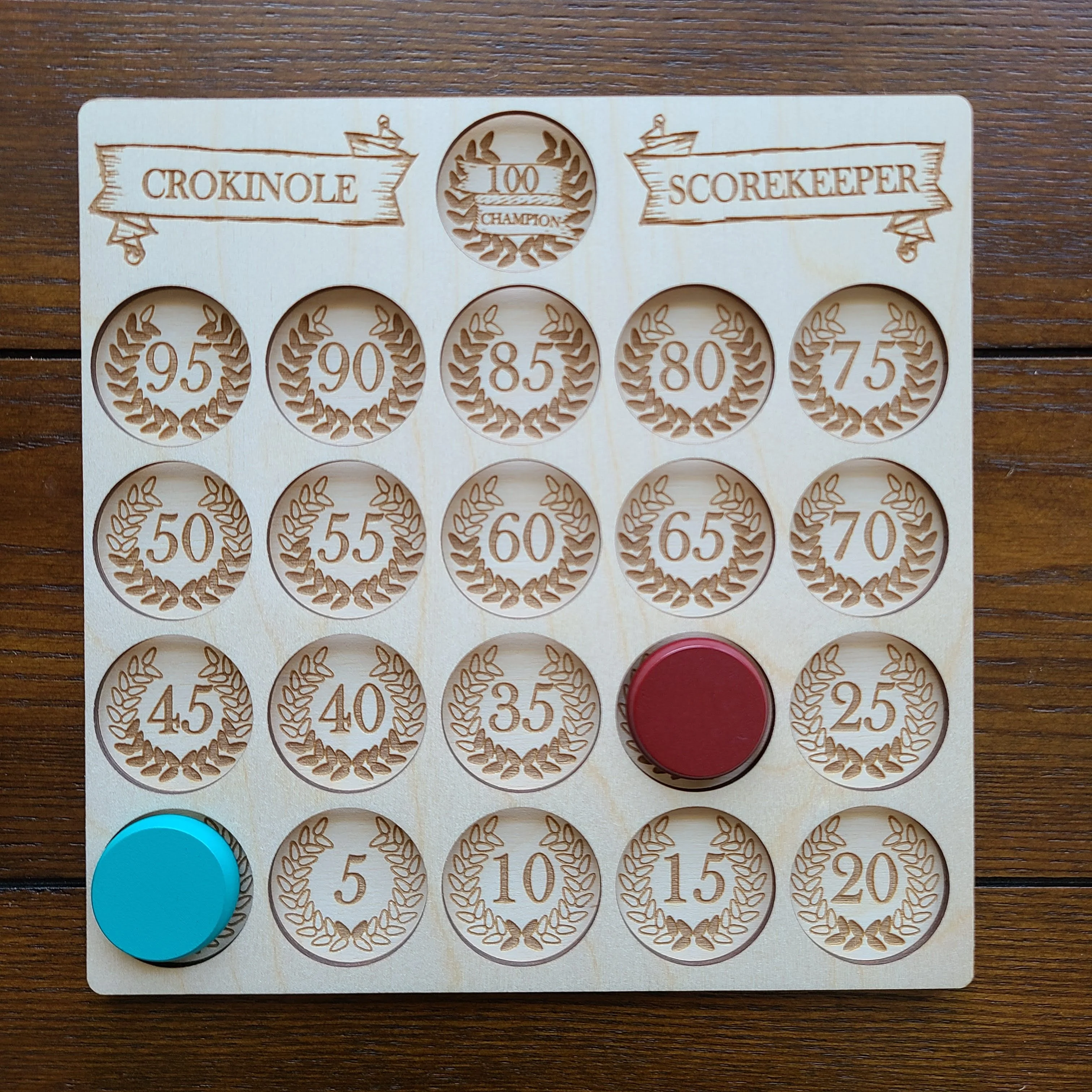 Wooden Crokinole Scorekeeper, 100 Points - Image 3